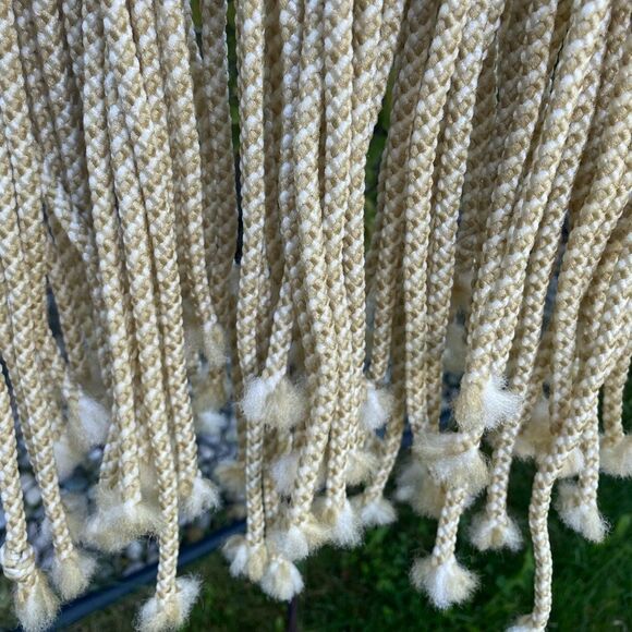 Handmade Macramé Bohemian Bag Cream with Fringe Dark Wooden Handles Bag Purse - Picture 3 of 5